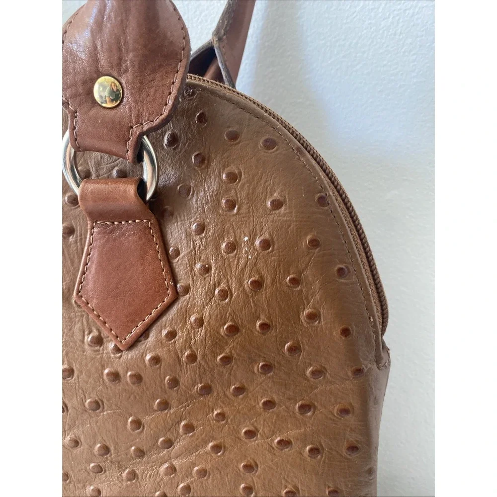 Vintage Due Fratelli Genuine Ostrich Purse Chestnut Brown Dome Shoulder Bag